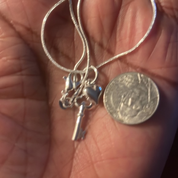 Sterling Silver 925 “Bubble Heart” and Key Pendant Necklace - Picture 6 of 6